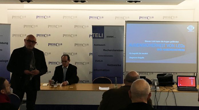 LED-Licht gefährdet Augen Siegmung Scigalla referiert im Internationalen PresseClub München zum Thema Augensicherheit